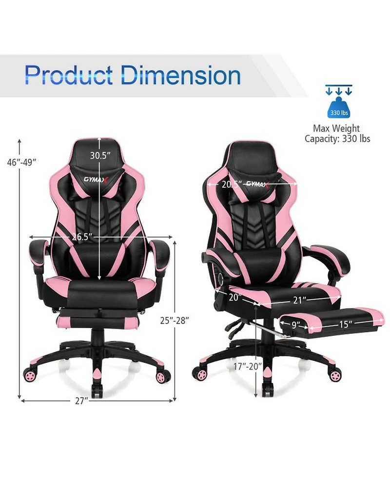 Gouun Adjustable Gaming Chair with Retractable Footrest and Headrest