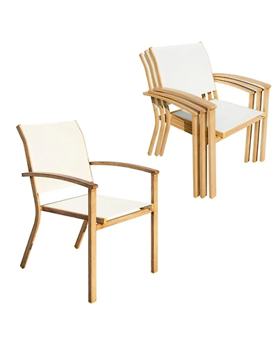 Yiortwo Set of 4 Patio Chairs, Stackable Outdoor Dining Chairs with Arms
