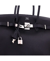 Pre-Owned HERMES Birkin 35 Handbag Black Clemence with Palladium Hardware