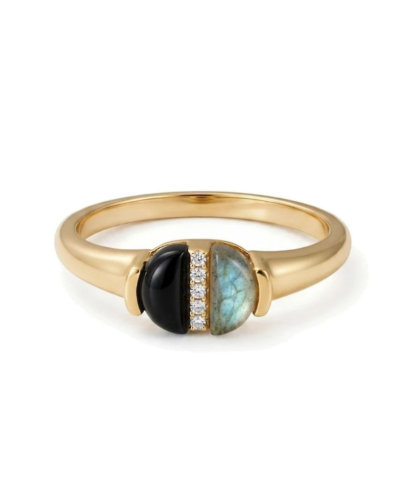 Adornia Fine 14k Gold Plated Labradorite and Onyx Cz Split Ring