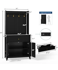 homfan Pantry Storage Cabinet with Built Outlets and Usb Ports, Adjustable Shelving, Drawer Hooks Durable Kitchen Coffee Bar Organizer