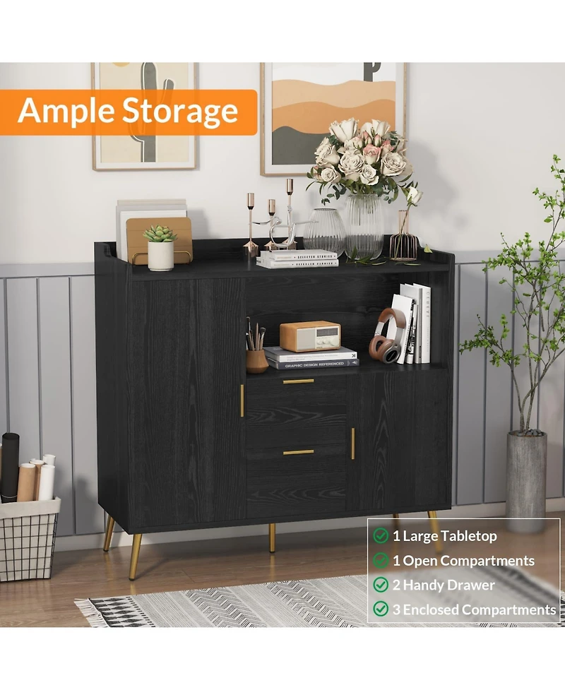 homfan Buffet Cabinet with Storage and Drawers Wood Sideboard with Doors for Dining Room, Living Room, Entryway