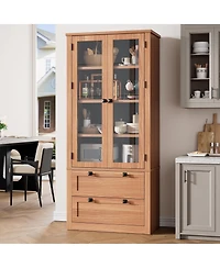 homfan 71 Inch Tall Kitchen Pantry Cabinet with Glass Doors, 2 Drawers and Adjustable Shelves