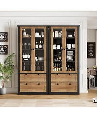 homfan 71 Inch Tall Kitchen Pantry Cabinet with Glass Doors, 2 Drawers and Adjustable Shelves