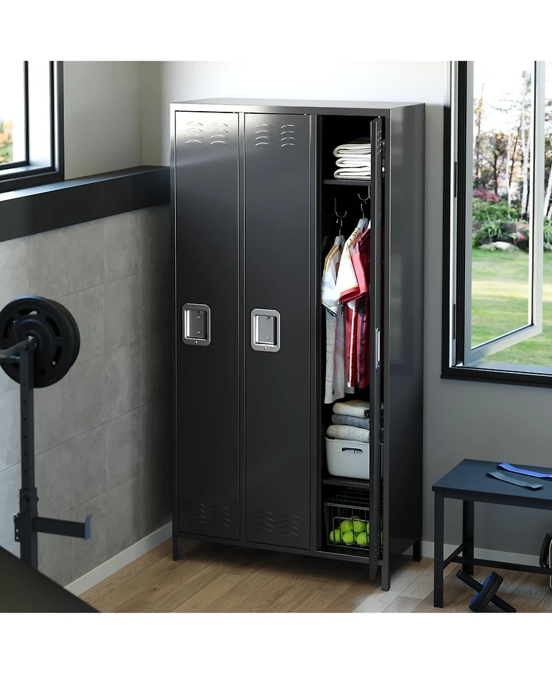 Heavy Duty 3-Door Metal Locker with Hooks and Adjustable Shelves, Lockable Steel Storage for Office, School, Gym, Warehouse