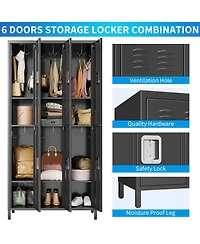 homfan Heavy Duty Steel Storage Locker, 6 Doors, 12 Hooks, Ventilated and Rust-Resistant, Locking Organizer for Office, School, Gym