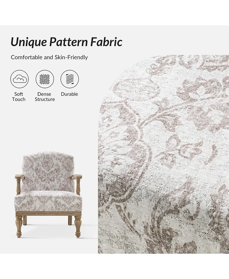 Hulala Home Ode 27.75"With Farmhouse Floral Accent Chair with Solid Wood Frame