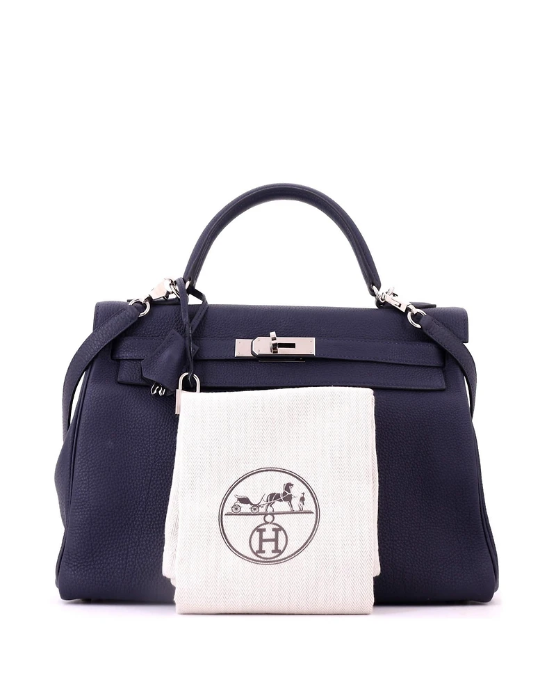 Pre-Owned HERMES Kelly 32 Handbag Blue Togo with Palladium Hardware