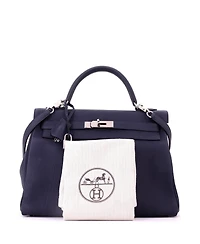 Pre-Owned HERMES Kelly 32 Handbag Blue Togo with Palladium Hardware