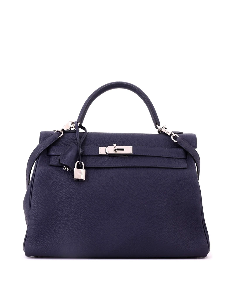 Pre-Owned HERMES Kelly 32 Handbag Blue Togo with Palladium Hardware