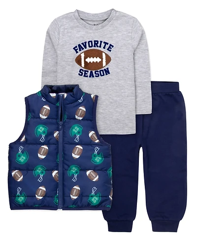 Baby Essentials Boys' Favorite Season T-Shirt, Vest and Jogger Pants, 3-Piece Set