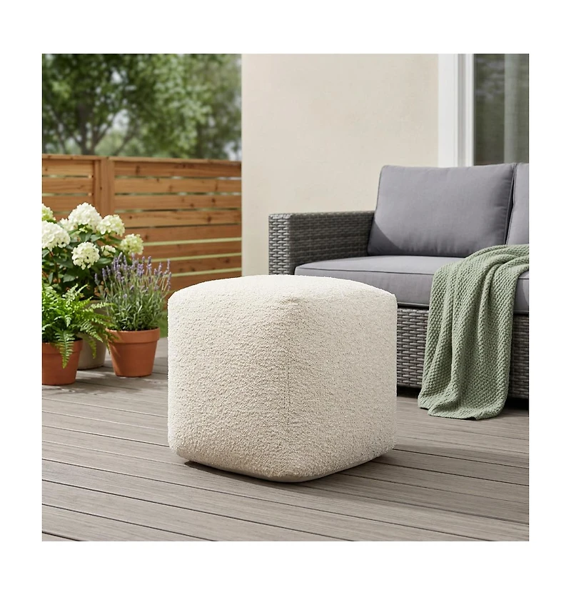 HomeRoots 18" Polyester Cube Outdoor Pouf Ottoman