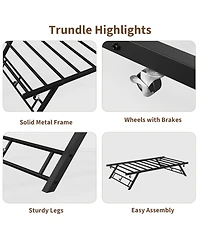 homfan Twin Size Pop Up Trundle Bed Frame with Lockable Casters, Foldable Metal Platform Bed for Guest Room