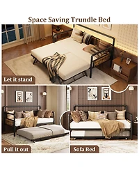 homfan Twin Size Pop Up Trundle Bed Frame with Lockable Casters, Foldable Metal Platform Bed for Guest Room