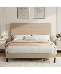 homfan Queen Size Bed Frame with Adjustable Headboard, Upholstered Platform Bed with Wood Slat Support, No Box Spring Needed
