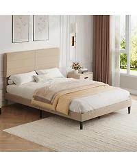 homfan Queen Size Bed Frame with Adjustable Headboard, Upholstered Platform Bed with Wood Slat Support, No Box Spring Needed