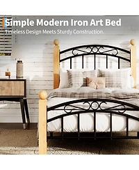 homfan Twin Metal Platform Bed Frame with Victorian Headboard and Footboard