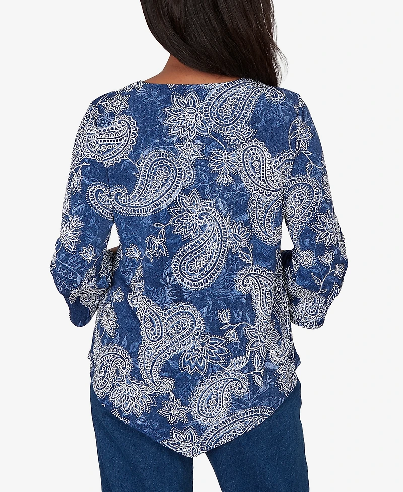 Alfred Dunner Petite Paisley Puff Printed Top