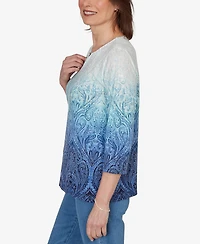 Alfred Dunner Petite Ombre Medallion Knit Top