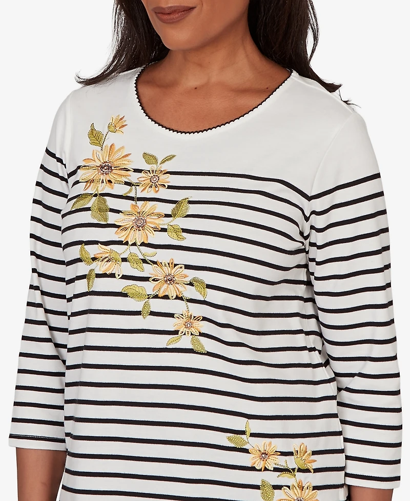 Alfred Dunner Petite Sunflower Stripe Knit Top
