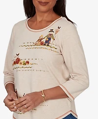 Alfred Dunner Petite Scarecrow Family Embroidered Top