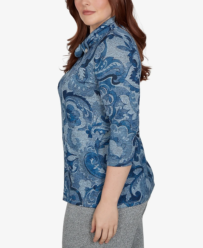 Alfred Dunner Petite Paisley Scroll Cowl Neck Pocket Top