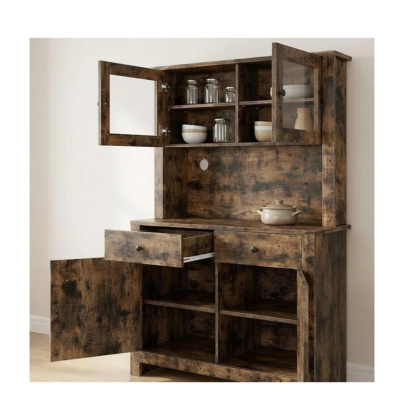 homfan Kitchen Pantry Cabinet with Microwave Stand Freestanding Storage Hutch Adjustable Shelves for Dining Room