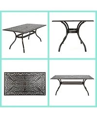 Asagikoiai 7-Piece Cast Aluminum Patio Dining Set with Rectangular Table and 4 Chairs