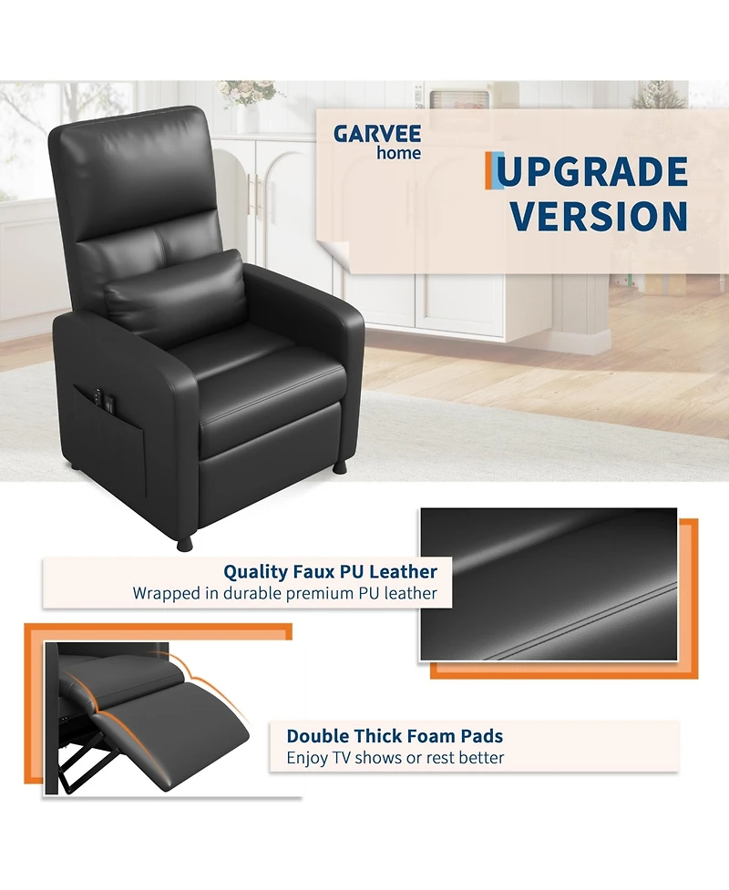 homfan Ergonomic Pu Leather Power Recliner for Adults, Adjustable Single Sofa with Tall Back, Wide Arms, Padded Seat and Side Pocket