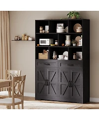 homfan 71 Inch Tall Bookcase with 8 Open Cubbies, 2 Drawers and 4 Doors, 6-Tier Wood Display Cabinet for Living Room Office