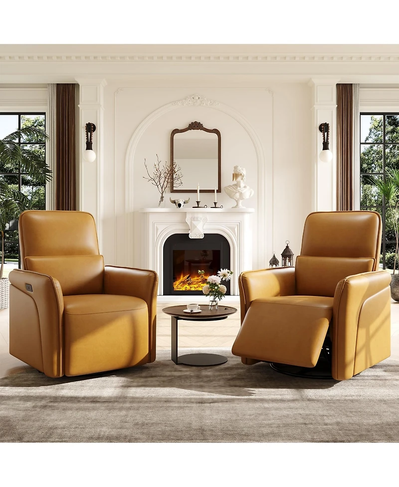 homfan 360 degrees) Swivel Electric Rocker Recliner, Upholstered Deep Seat with Adjustable Lumbar Support and Usb Charging Station
