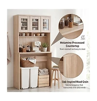 homfan 71.5" Kitchen Cabinet with Trash Can Storage and Microwave Stand, 35.4" Wide Pantry Hutch for Dining Room