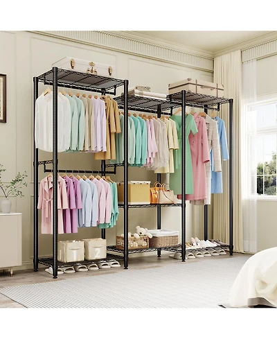 homfan Heavy Duty Armorie, 76 Inch Metal Storage Wardrobe with Adjustable Shelves and 4 Hanging Rods for Bedroom or Closet
