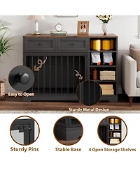 homfan Dog Crate Furniture, 47 Inch Wooden Indoor Kennel Tv Stand with 2 Drawers and 4 Shelves for Medium Large Dogs