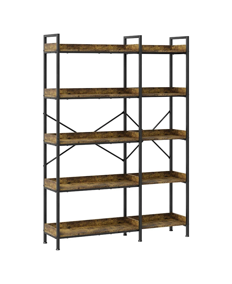 homfan 5-Tier Wide Bookshelf Rustic Wooden Shelving Unit for Bedroom, Living Room, Home or Office, Display Shelf with Character