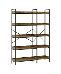 homfan 5-Tier Wide Bookshelf Rustic Wooden Shelving Unit for Bedroom, Living Room, Home or Office, Display Shelf with Character