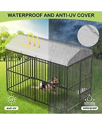 homfan Outdoor Dog Kennel Heavy Duty Metal Cage with Waterproof Roof and Security Lock, Feeding Door and Bowl for Large Dogs