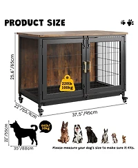 homfan Decorative Dog Crate Wooden Kennel with Wheels and Removable Tray for Small to Medium Dogs Up to 66 lbs