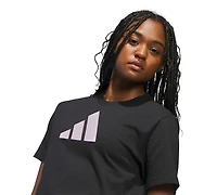 adidas Women's Gingham Big Logo Graphic Crewneck Cotton T-Shirt