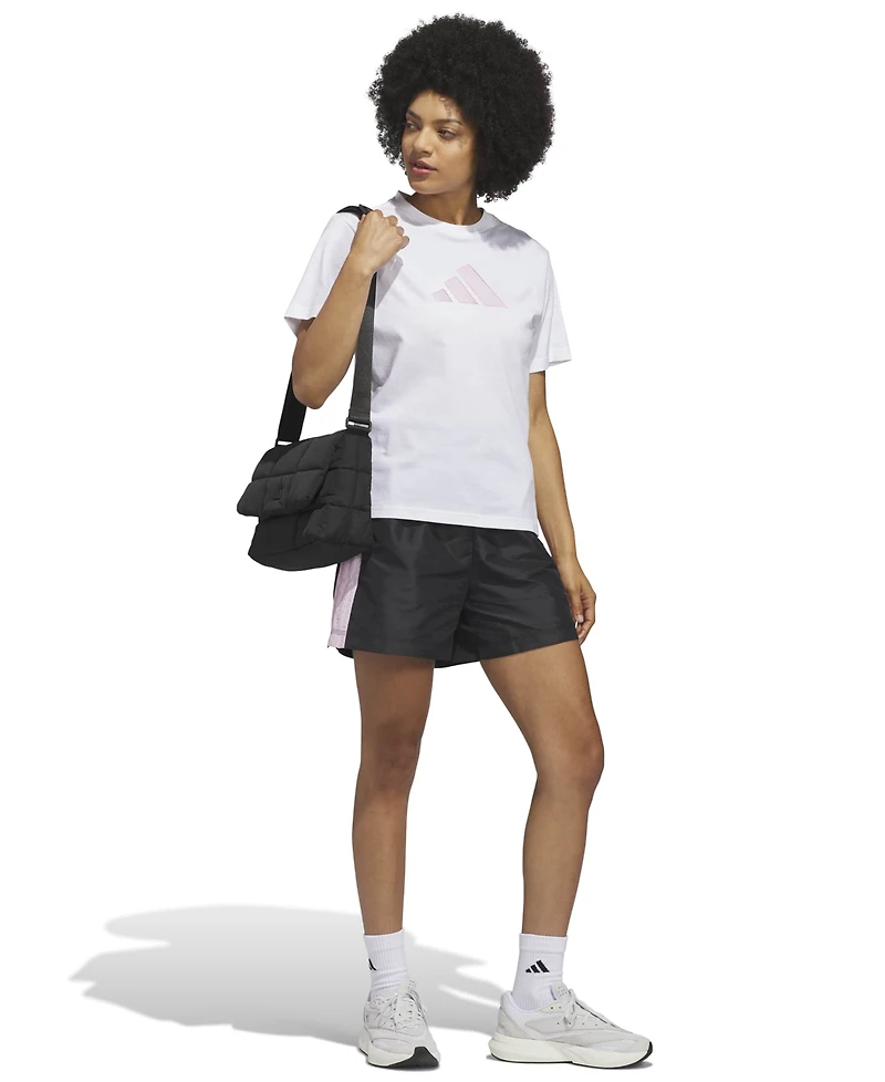 adidas Women's Gingham Big Logo Graphic Crewneck Cotton T-Shirt