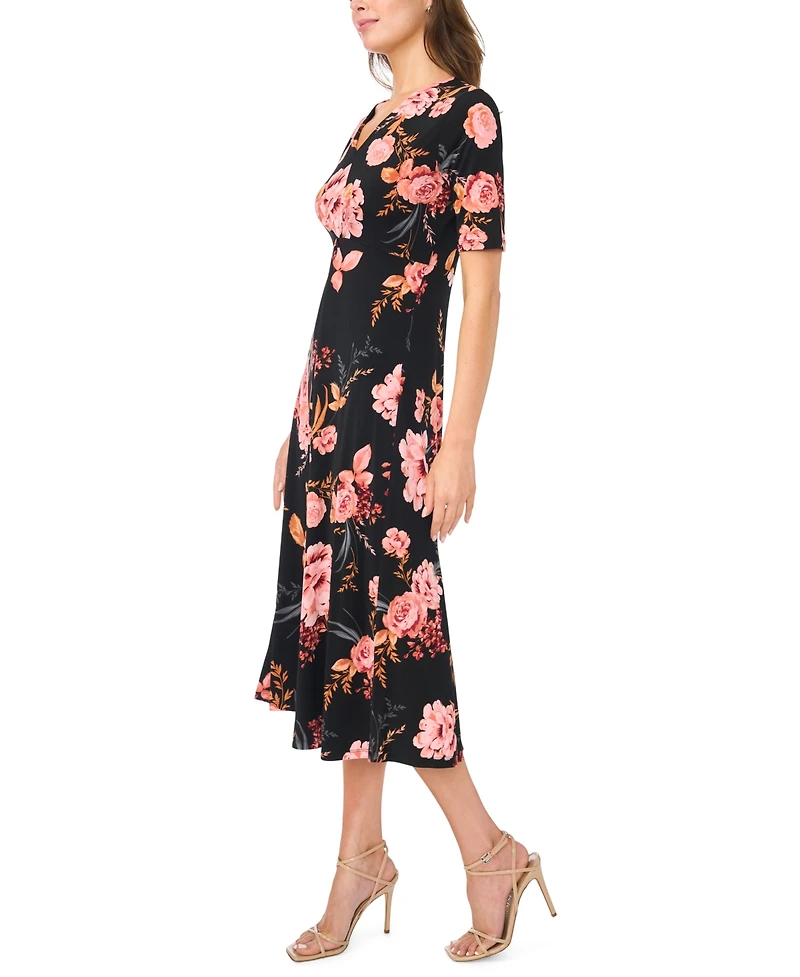 Msk Women's V Neck Twist Front Midi Dress