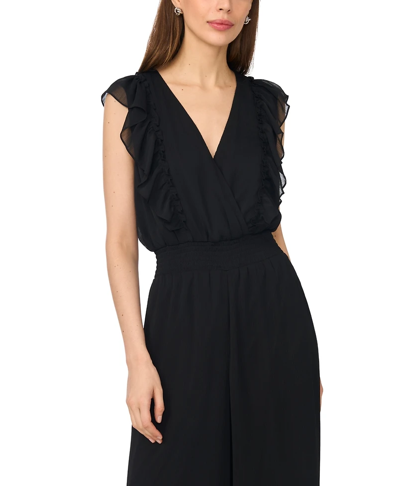 Msk Women's Surplice Flutter Sleeve Smocked Waist Jumpsuit