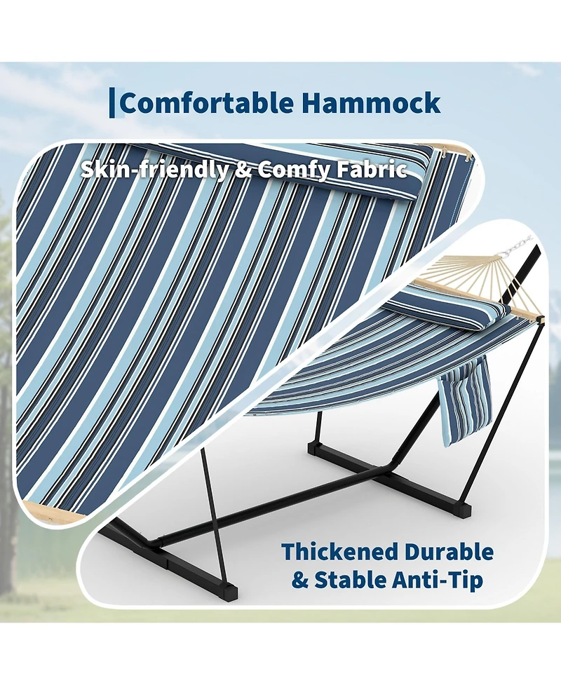 GarveeLife Double Hammock with Stand for Outdoor, Heavy Duty Portable 2 Person Hammock with Adjustable Steel Stand for Patio