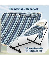 GarveeLife Double Hammock with Stand for Outdoor, Heavy Duty Portable 2 Person Hammock with Adjustable Steel Stand for Patio