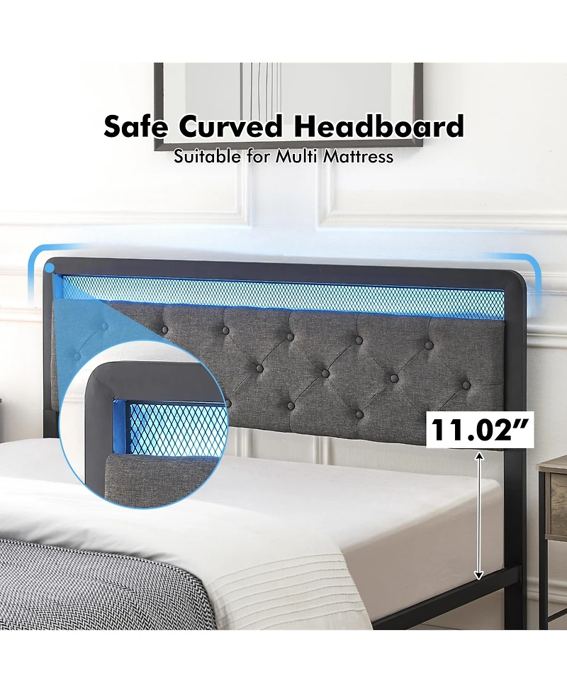 homfan Modern Storage Bed Frame with Led Headboard Upholstered Platform, Button Tufted, 2 Drawers, Heavy Duty Metal Slats, Noise Free, Easy Assembly