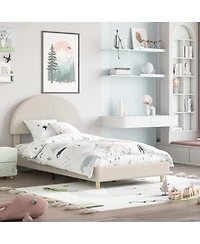 homfan Twin Modern Kids Bed Frame with Arch Boucle Upholstered Headboard, Sturdy Wooden Slats, Noise Free, No Box Seasonal Needed, Easy Assembly
