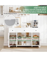 homfan 55" Buffet Cabinet Farmhouse Sideboard with 3 Drawers and 4 Doors, Coffee Bar Storage with Adjustable Shelf