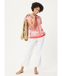 Olsen Women's Ornamental Botanic Print Split Neck T-Shirt