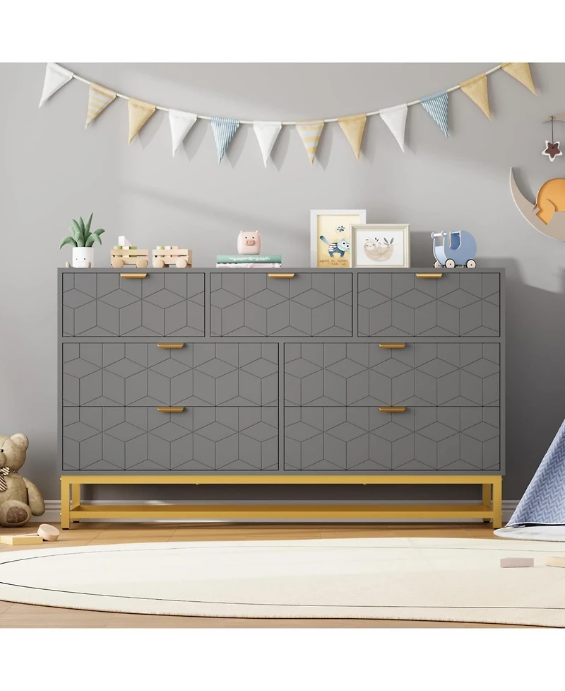 gaomon Dresser for Bedroom, 53.5" Wide Dresser Organizer, 7 Drawer with Golden Metal Handle and Legs, Modern Chest of Drawers for Closet, Hallway
