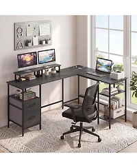 Slickblue Corner Computer Desk with Power Outlet and Storage Space